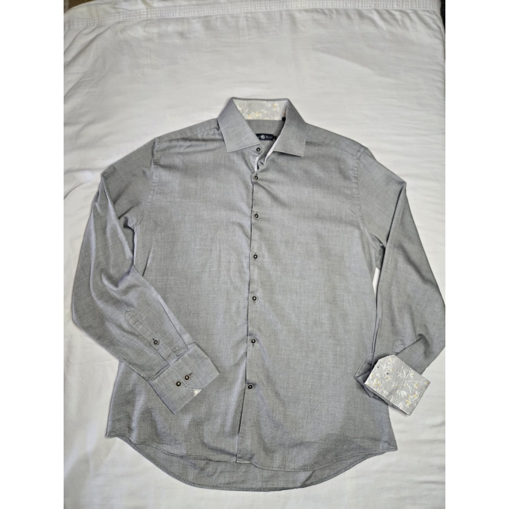 Stone Rose Gray Dress Shirt Size 4 Contrasting Trim Embroidered Long Sleeve
